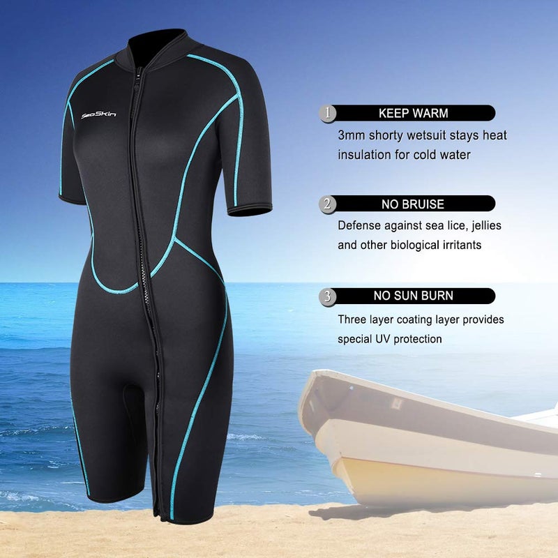 Seaskin Mens 3mm Shorty Wetsuit Womens, Full Body Diving Suit Front Zip Wetsuit for Diving Snorkeling Surfing Swimming X-Small - Image 5